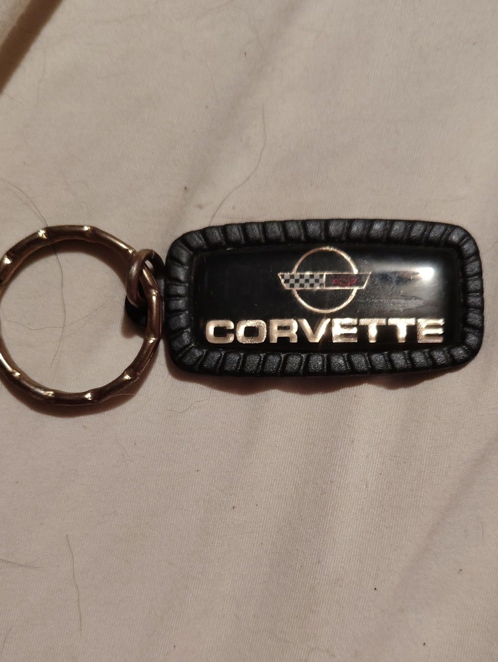 Vintage Corvette Logo Keychain — Black with Silver Accents